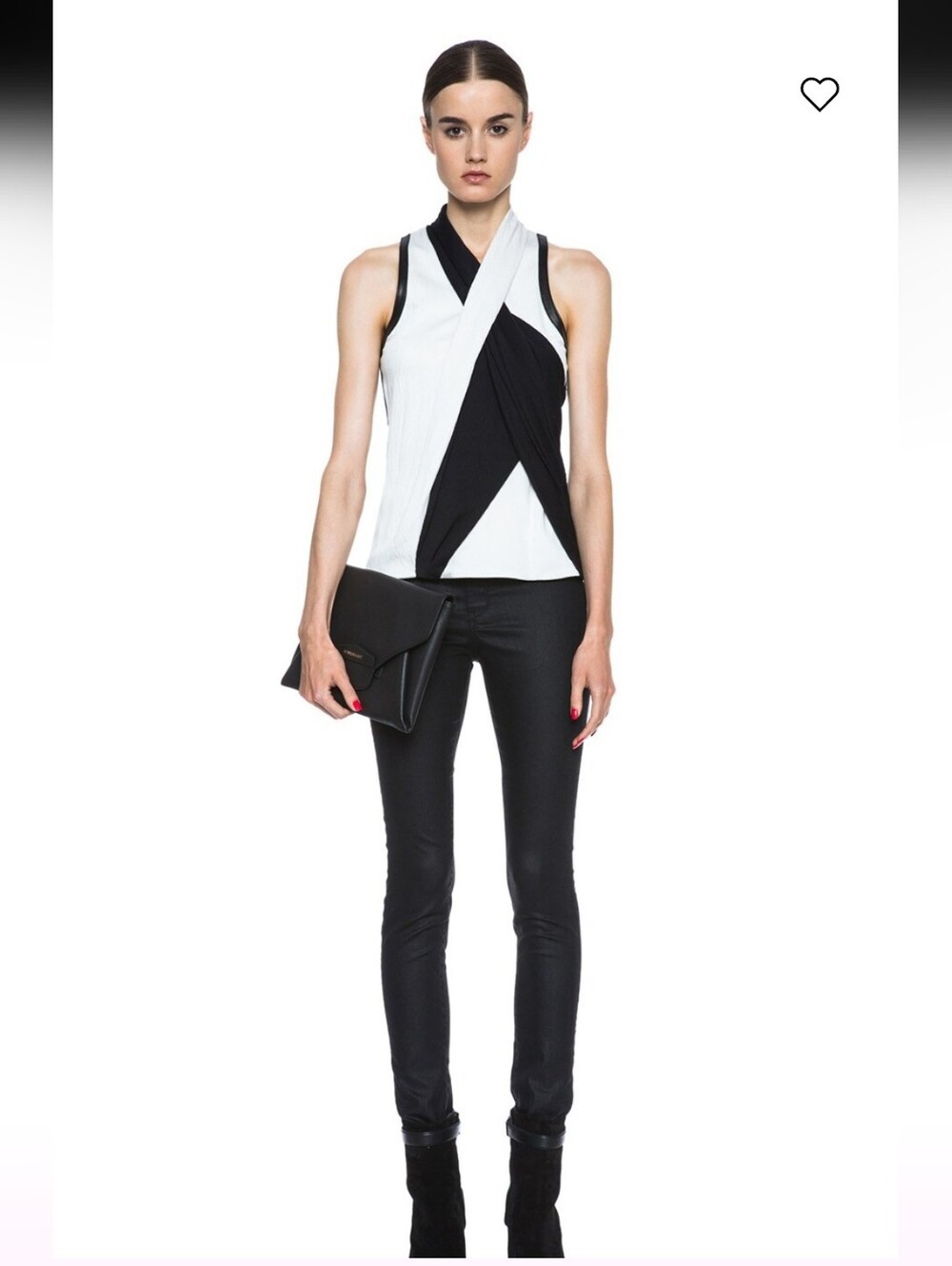 Helmut Lang Pearl Black Twisted Drape Leather Trim Crepe Top Large